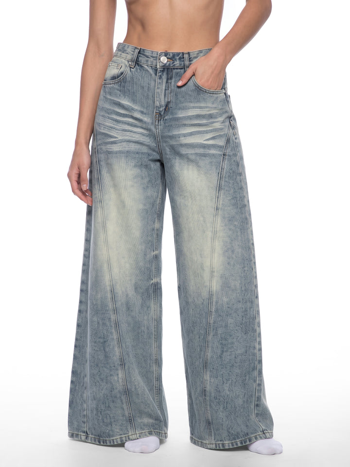 women pent Vintage Wash Wide Leg Denim Jeans