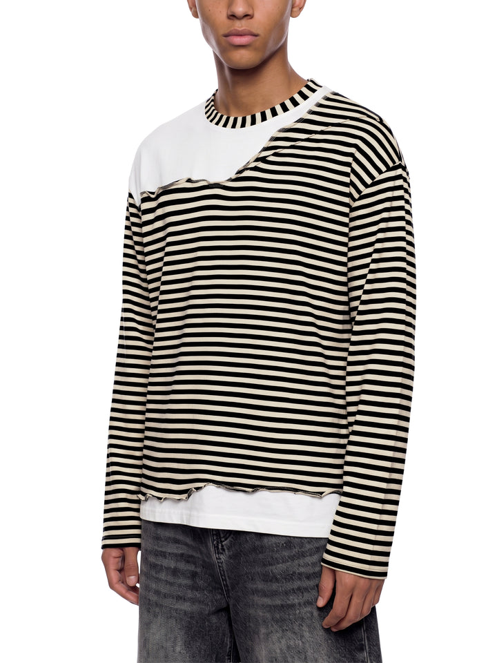 men t shirt Striped Panel Boxy Long Sleeve T-Shirt