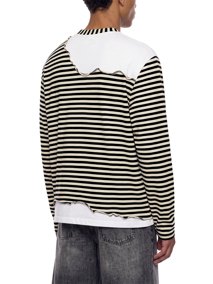 men t shirt Striped Panel Boxy Long Sleeve T-Shirt