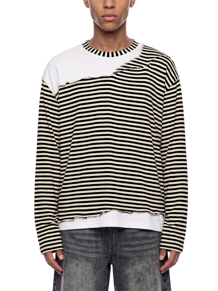 men t shirt Striped Panel Boxy Long Sleeve T-Shirt