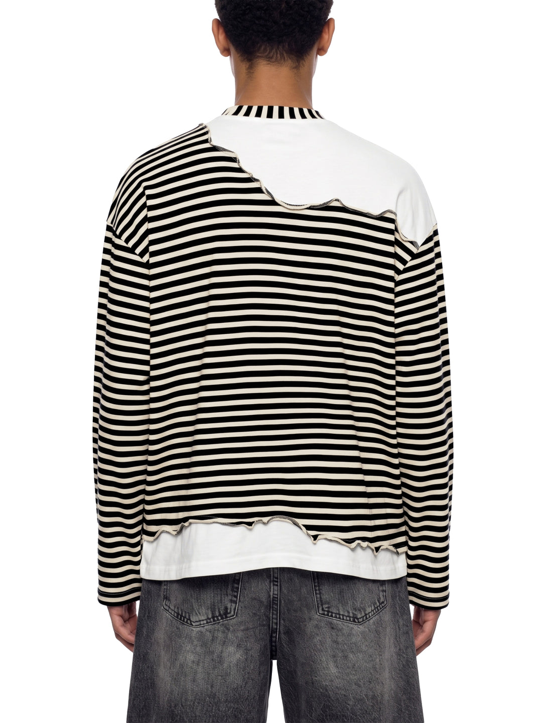 men t shirt Striped Panel Boxy Long Sleeve T-Shirt