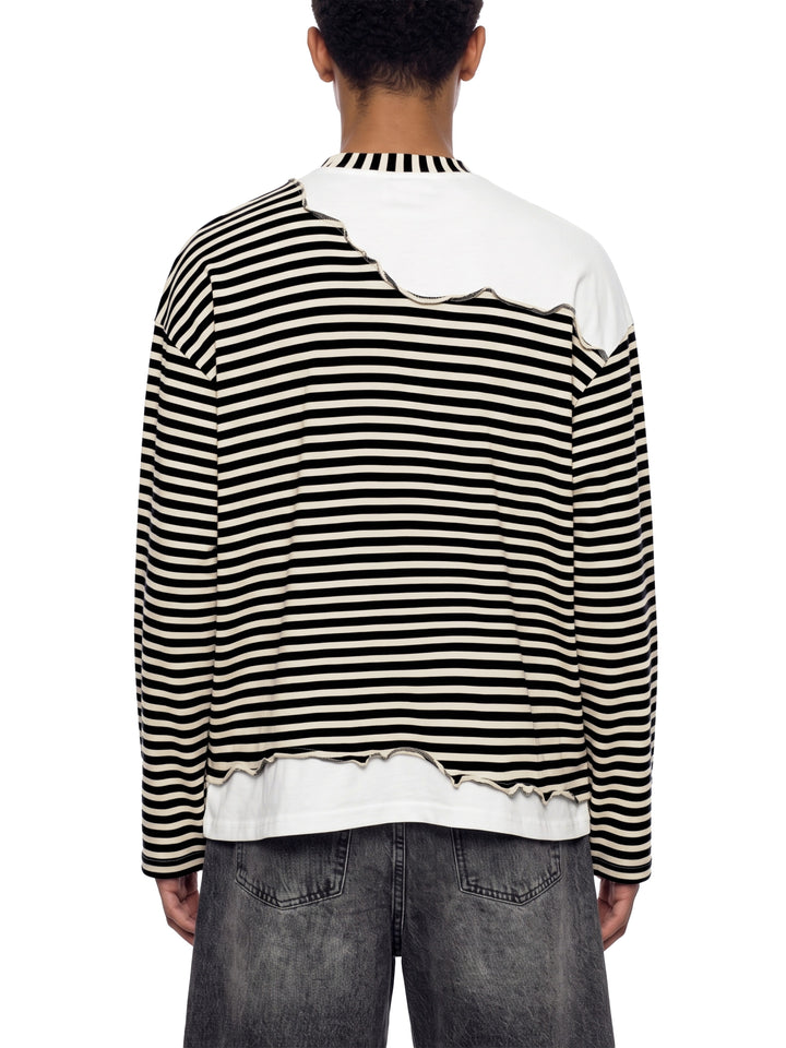 men t shirt Striped Panel Boxy Long Sleeve T-Shirt