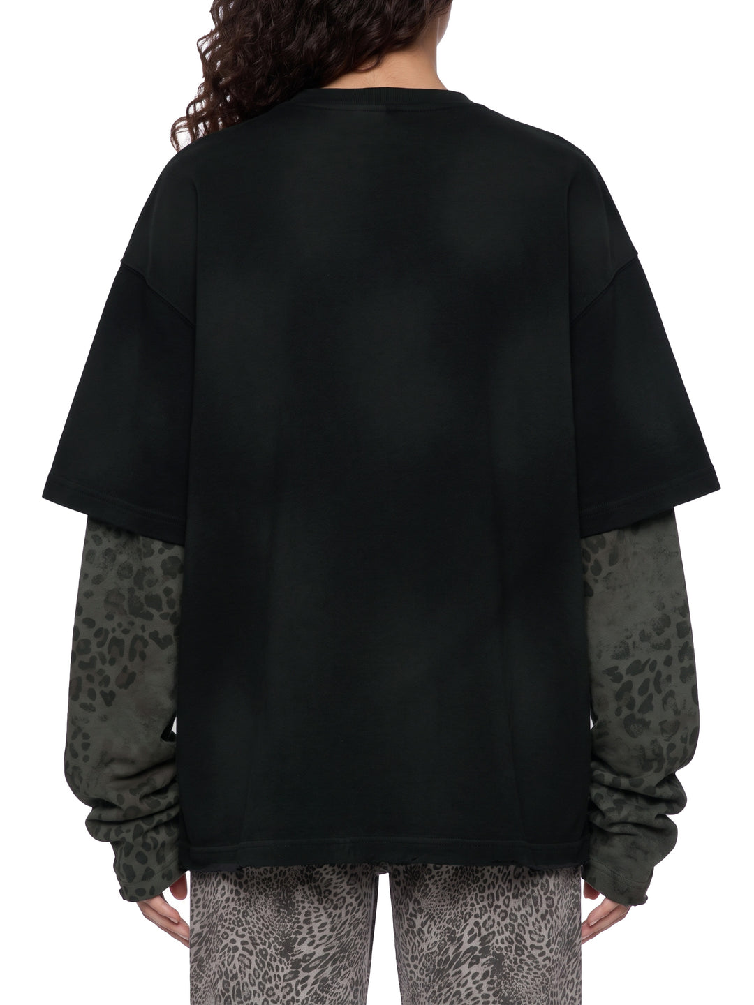 women hoddies  Vintage Wash Leopard Paneled Layer T-Shirt