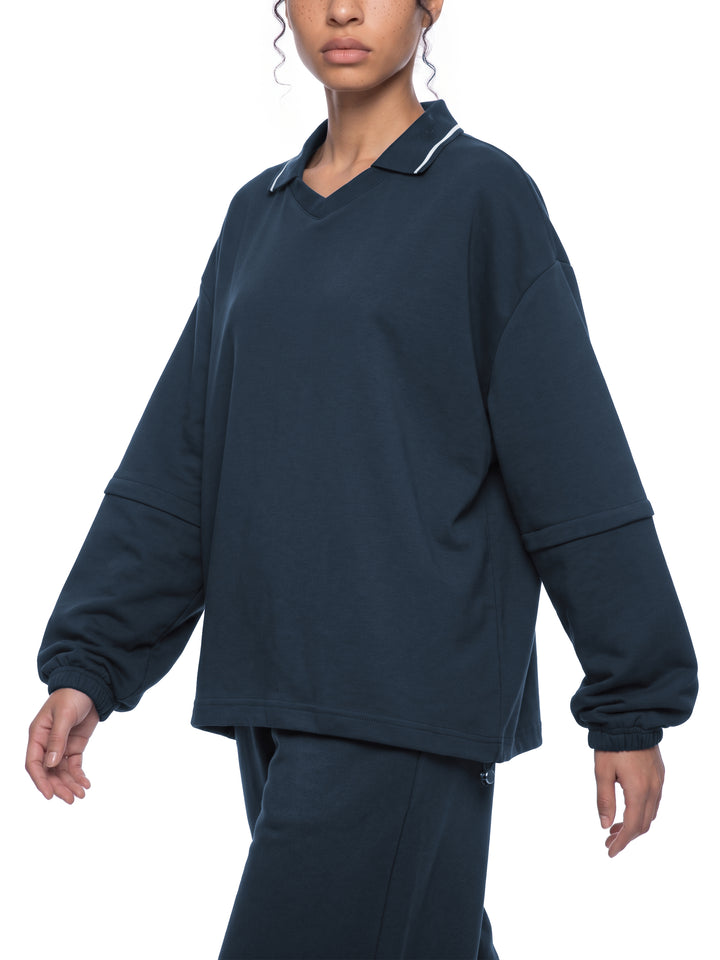 women hoddies Boxy Collared Detachable Sweatshirt