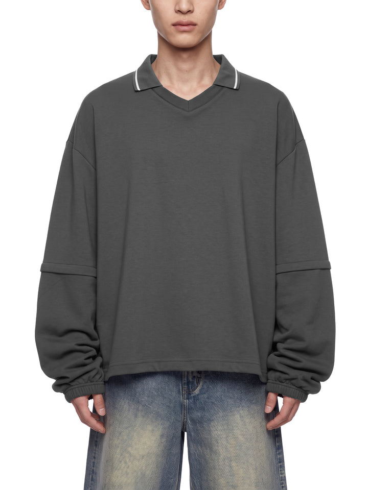 men hoddies  Boxy Collared Detachable Sweatshirt