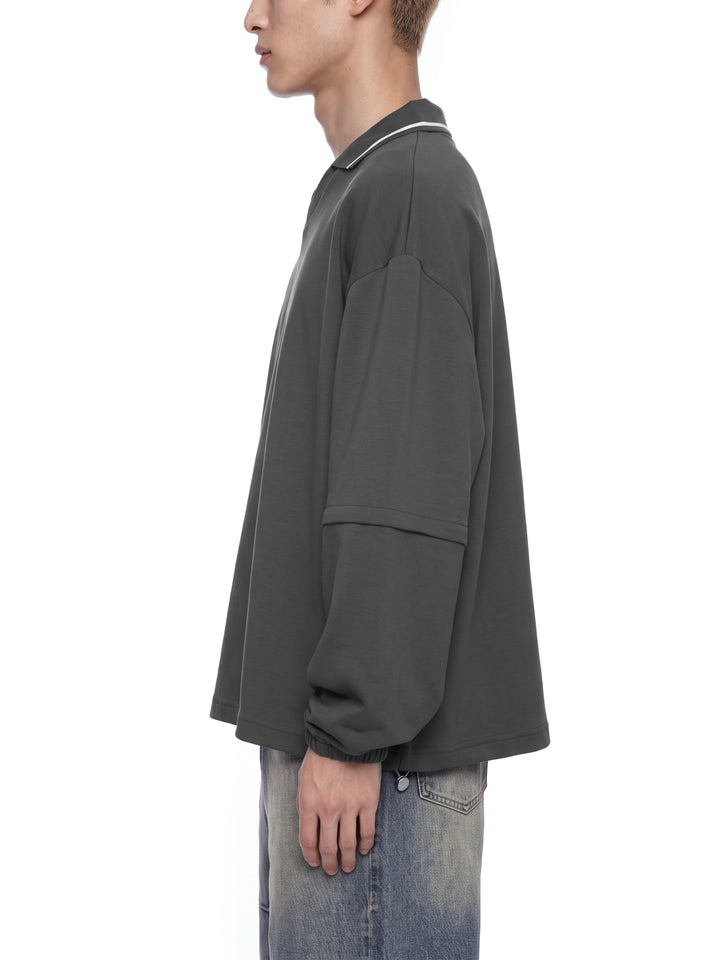 men hoddies  Boxy Collared Detachable Sweatshirt