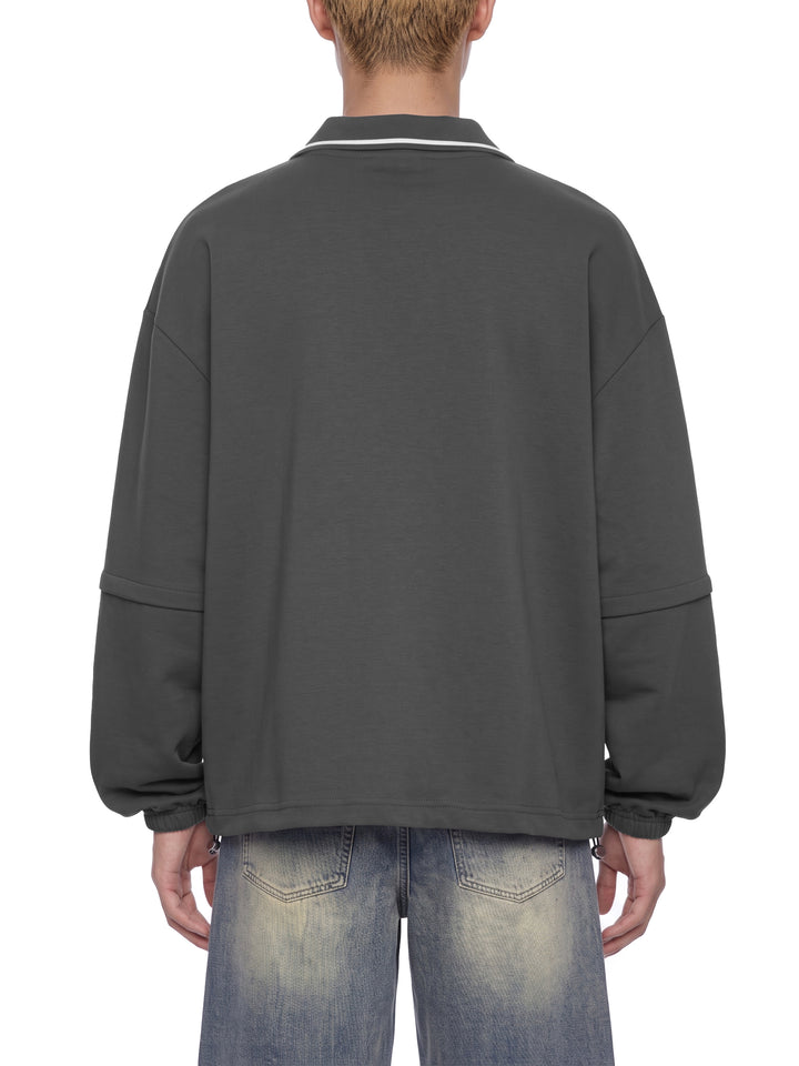 men hoddies  Boxy Collared Detachable Sweatshirt