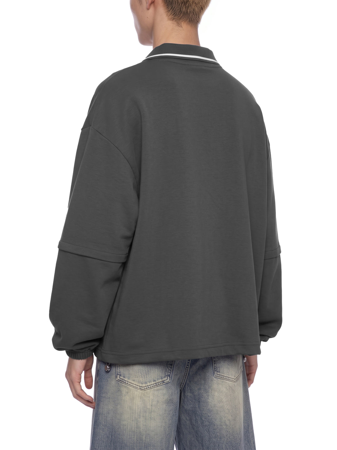 men hoddies  Boxy Collared Detachable Sweatshirt