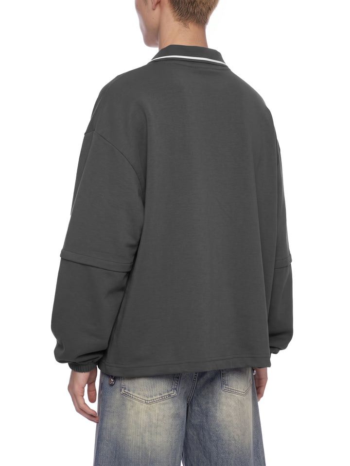 men hoddies  Boxy Collared Detachable Sweatshirt