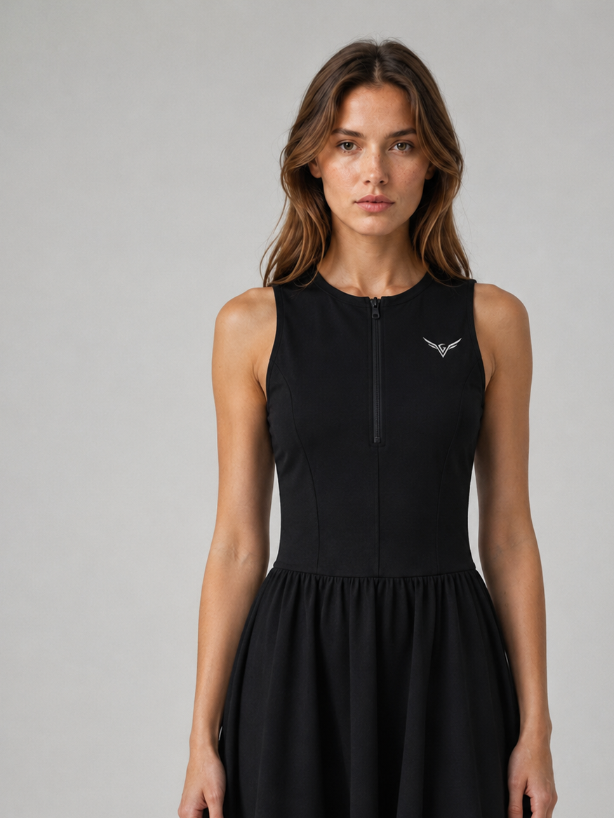 GALOVTE Ruched Zip Front Sleeveless Dress
